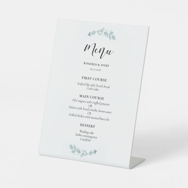 Signe De Table Menu minimaliste mariage aquarelle (Recto)