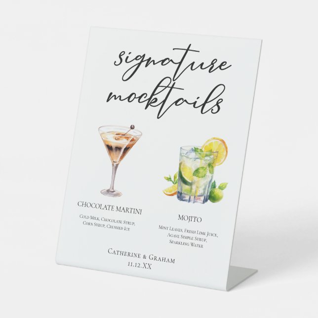 Signe De Table Menu Mocktails Martini au Chocolat Mojito Vierge (Recto)