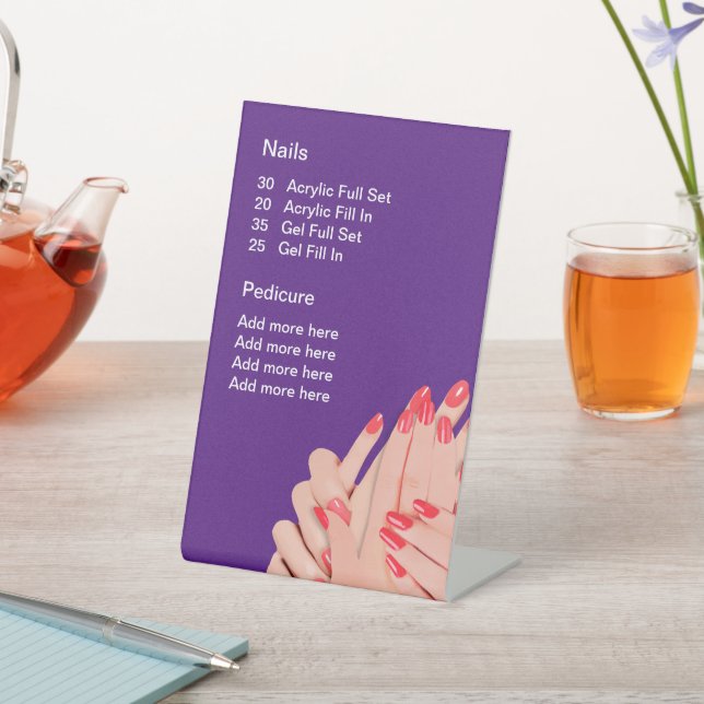 Signe De Table Menu Nail Salon Modèle (In SItu)