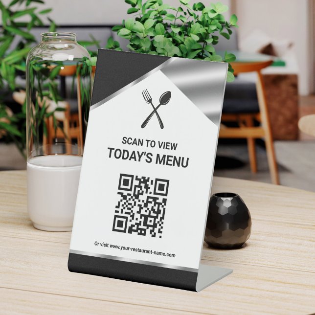 Signe De Table Menu noir de code QR sans contact de restaurant (Créateur téléchargé)