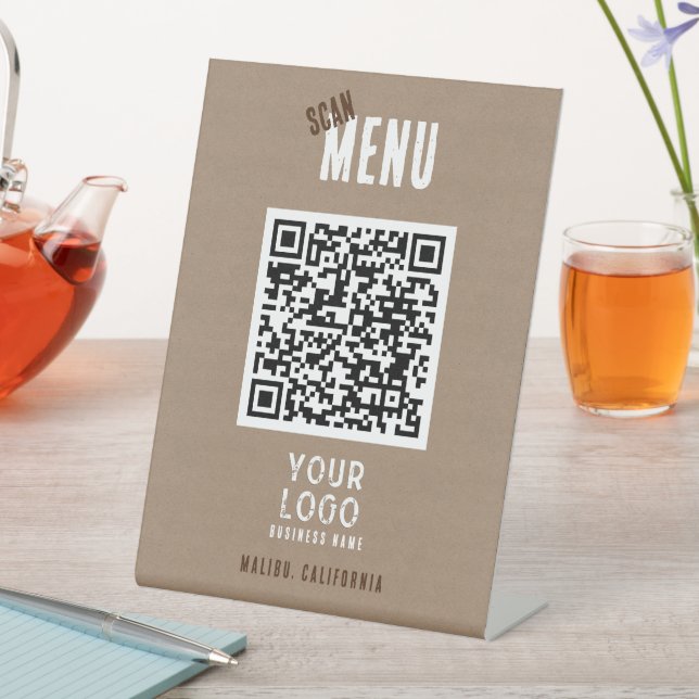 Signe De Table Menu Numériser Code QR Charme Rustique Logo d'entr (In SItu)