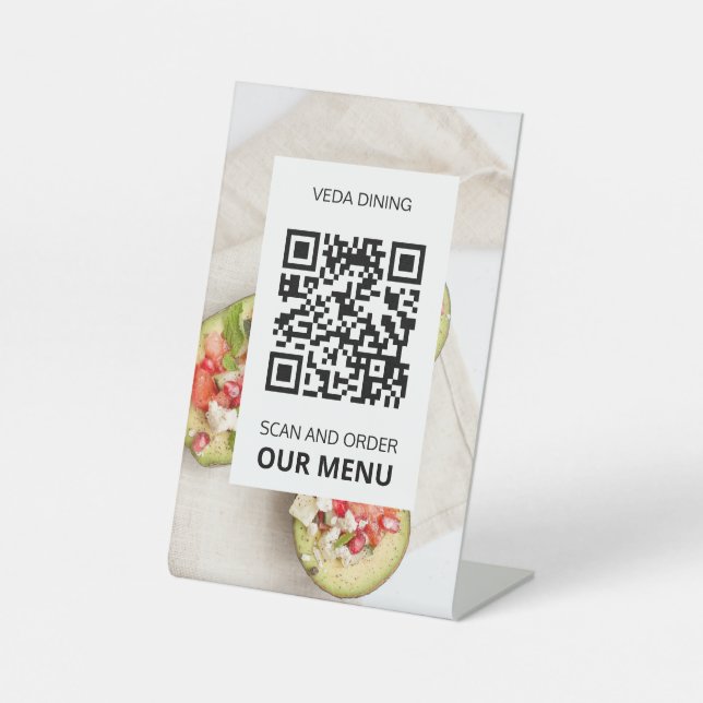 Signe De Table menu personnalisé Photo Restaurant Scan QR Code (Recto)