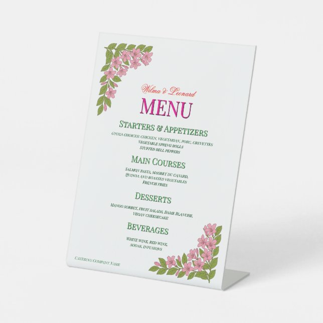 Signe De Table Menu personnalisé pour la réception de mariage (Recto)