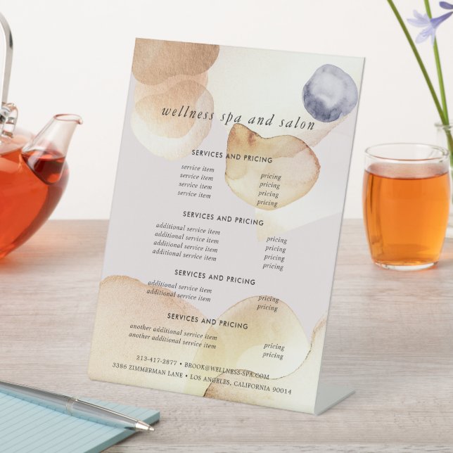 Signe De Table Menu Prix Aquarelle Abstraite Artisanale Or et Mar (In SItu)