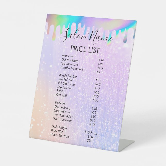 Signe De Table Menu Prix Holographique Rainbow moderne (Recto)
