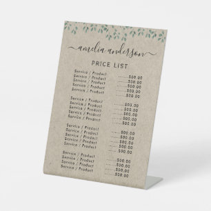 Signe De Table Menu Prix Simple Faux Kraft Green