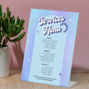 Signe De Table Menu Prix Spa Retro Blue Purple Maquillage Salon