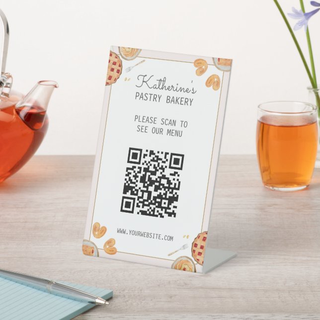 Signe De Table Menu QR Code de la pâtisserie à tarte cuite à l'aq (In SItu)