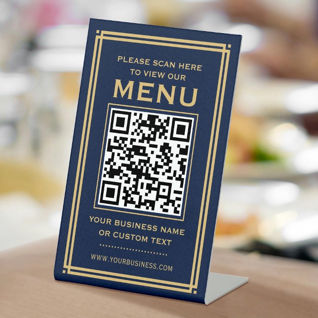 Signe De Table Menu QR Code personnalisé sans contact Classic Nav (Créateur téléchargé)