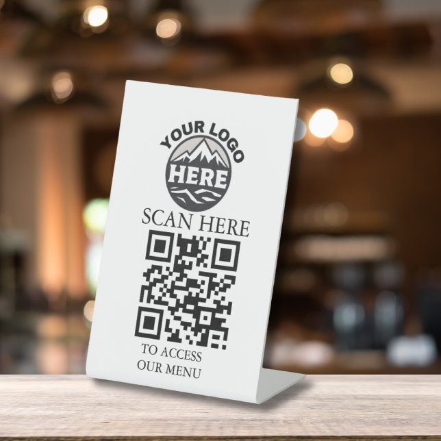 Signe De Table Menu QR Code personnalisé sur présentoir avec logo (Créateur téléchargé)