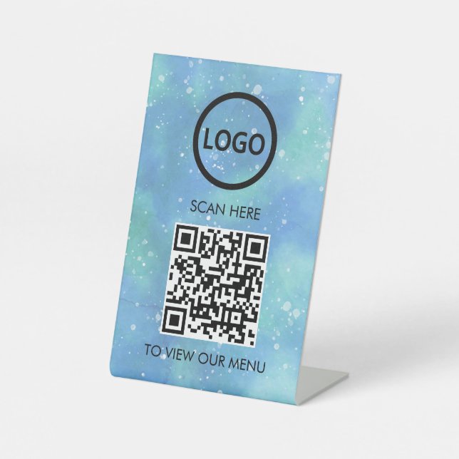 Signe De Table Menu QR Code Professionnel, Logo Contact Sans Cont (Recto)