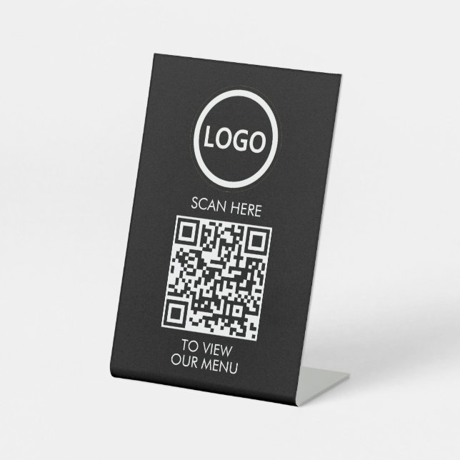 Signe De Table Menu QR Code Professionnel, Logo Contact Sans Cont (Recto)