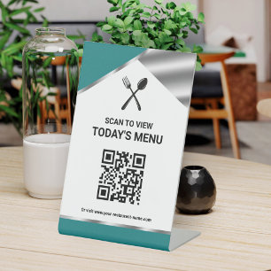 Signe De Table Menu QR Code sans contact de restaurant sarcelle