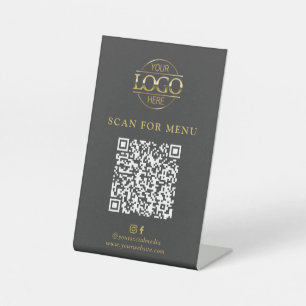 Signe De Table Menu QR Code sans contact Logo d'entreprise Gris M