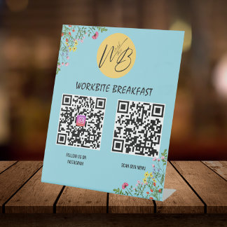 Signe De Table Menu Restaurant fleur sauvage, Instagram Qr Code