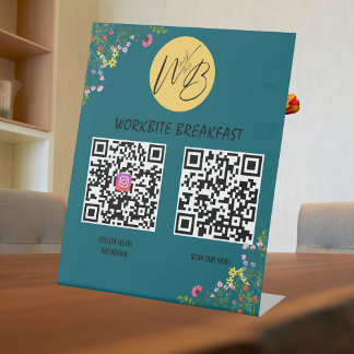 Signe De Table Menu Restaurant fleur sauvage, Instagram Qr Code