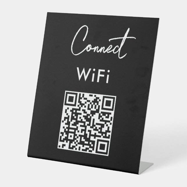 Signe De Table Menu sans contact QR Connexion WiFi Noir (Recto)