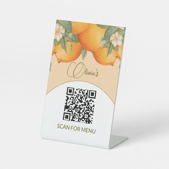 Signe De Table Menu Services QR Code Orange Floral Citrus (Recto)