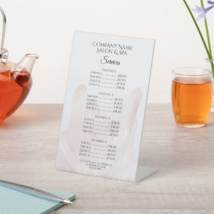 Signe De Table Menu Services Salon Spa de cristaux rose pâle