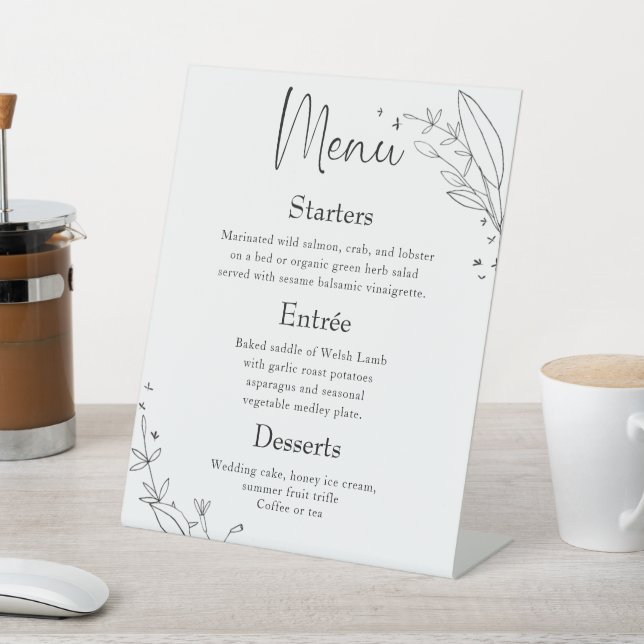Signe De Table Menu Simple Floral Line Art Mariage Diner Menu (In SItu)