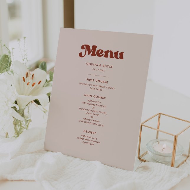 Signe De Table Menu stylé retro mariage rose pêche (Créateur téléchargé)