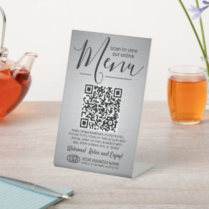 Signe De Table Menu Tarifs QR Code Entreprise Argent Brossé