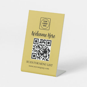 Signe De Table Menu Texte Code QR Or Affichage Entreprise Moderne