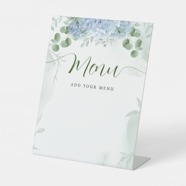 Signe De Table Menu Vert bleu hydrangea Baby shower (Recto)