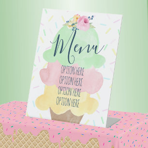 Signe De Table Menu Watercolor Ice Cream Party
