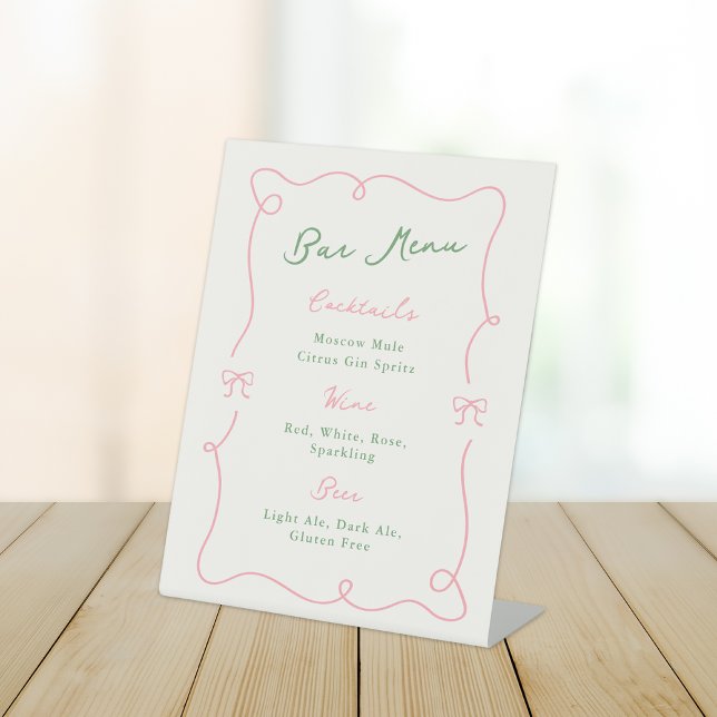 Signe De Table Menu Whimsical Main Drake Green & Pink Bar (Créateur téléchargé)