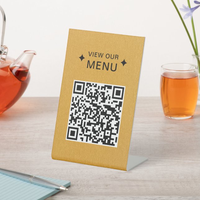 Signe De Table Menus de code QR moderne pour les restaurants Gold (In SItu)