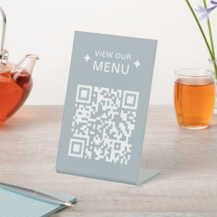 Signe De Table Menus QR Code moderne pour les restaurants Bleu