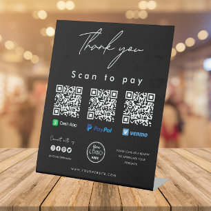 Signe De Table Merci Analyser pour payer Logo QR Code Payer ici N