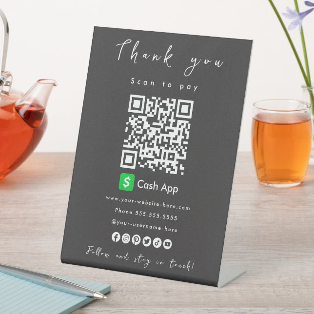 Signe De Table Merci Cash App QR Code Scan pour payer Soft Black (In SItu)