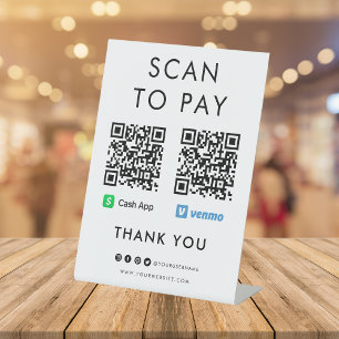Signe De Table Merci Cash App Venmo Scan pour payer le code QR bl