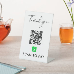 Signe De Table Merci CashApp QR Code numérisation pour payer blan