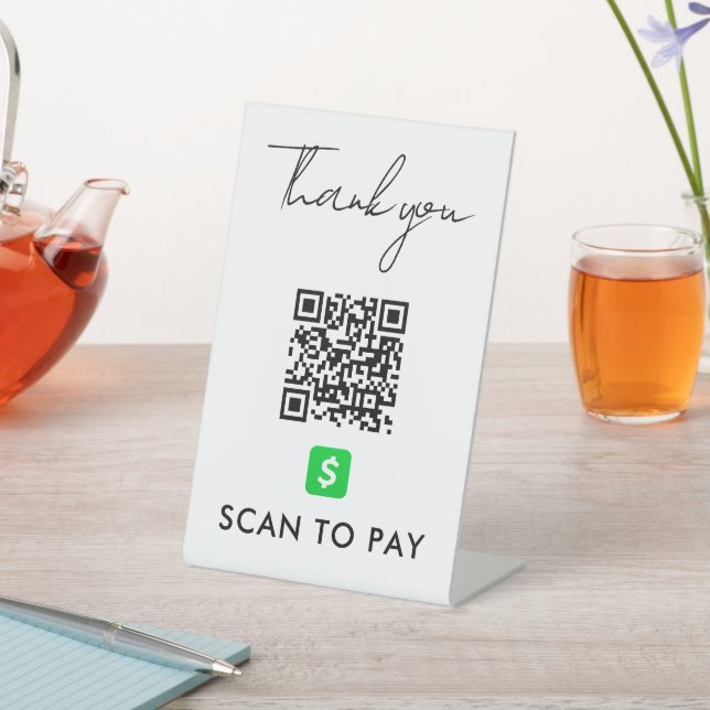Signe De Table Merci CashApp QR Code numérisation pour payer blan (In SItu)