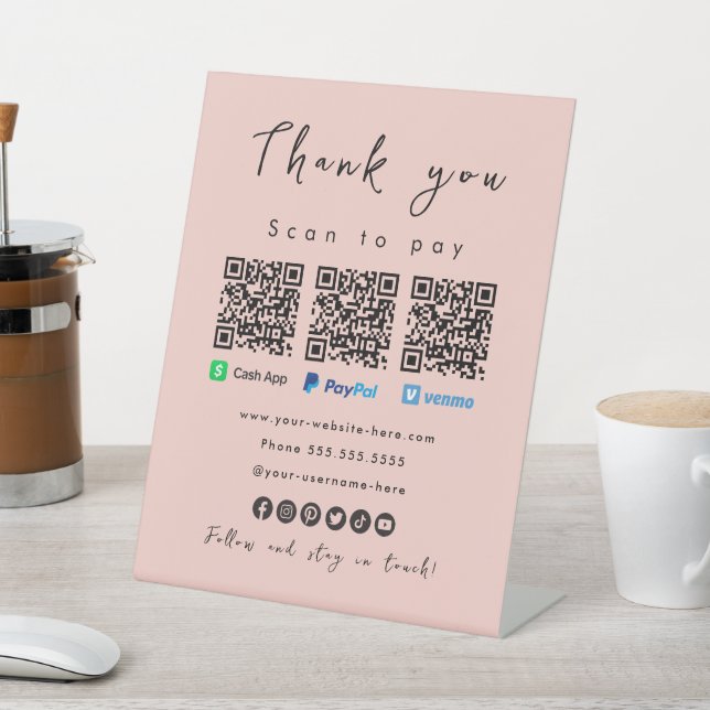 Signe De Table Merci Paypal Cash App Venmo Blush rose (In SItu)