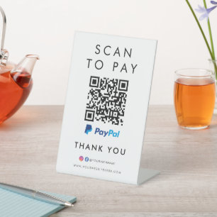Signe De Table Merci Paypal Modern Scan pour payer QR Code Blanc
