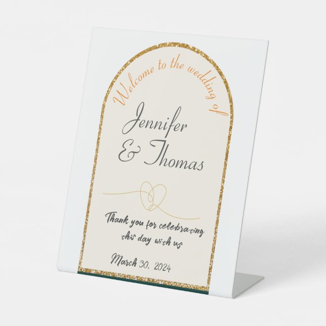 Signe De Table Merci pour célébrer notre mariage/or (Recto)