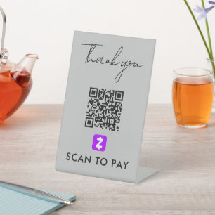 Signe De Table Merci Zelle Code QR Scan pour payer Gris Moderne