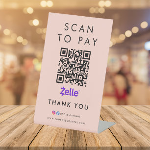 Signe De Table Merci Zelle numérisation pour payer QR Code bleu r