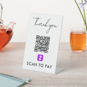Signe De Table Merci Zelle QR Code Scan pour payer blanc moderne
