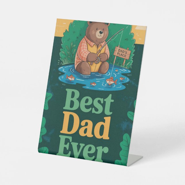 Signe De Table Message de la fête des pères avec un ours mignon p (Recto)