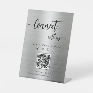 Signe De Table Métal argent brillant Médias sociaux Code QR uniqu