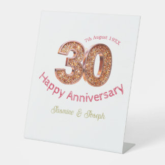 Signe De Table Métallisé or 30e Joyeux anniversaire ajoutez nom