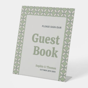 Signe De Table Mid Century Mod Retro Mariage Green Livre d'invité
