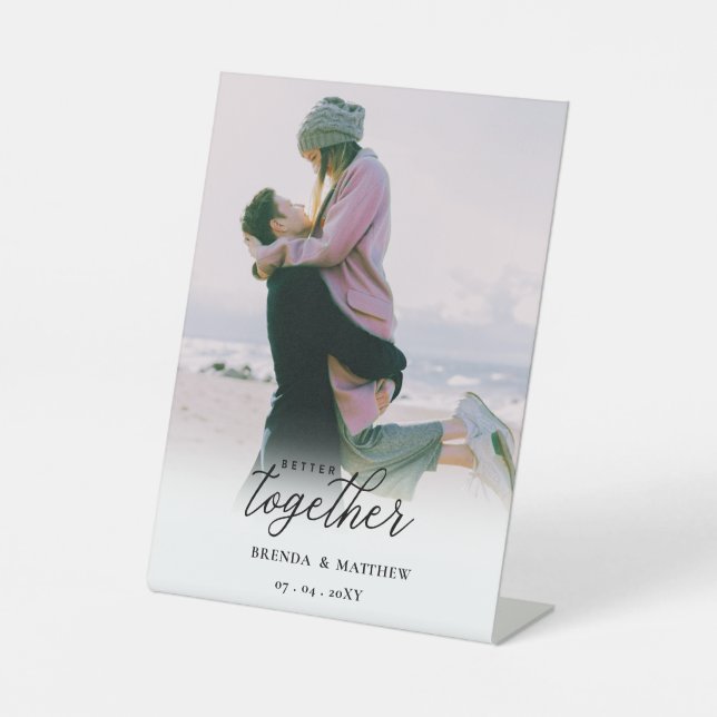 Signe De Table Mieux Ensemble Script Photo Enregistrer La Date (Recto)