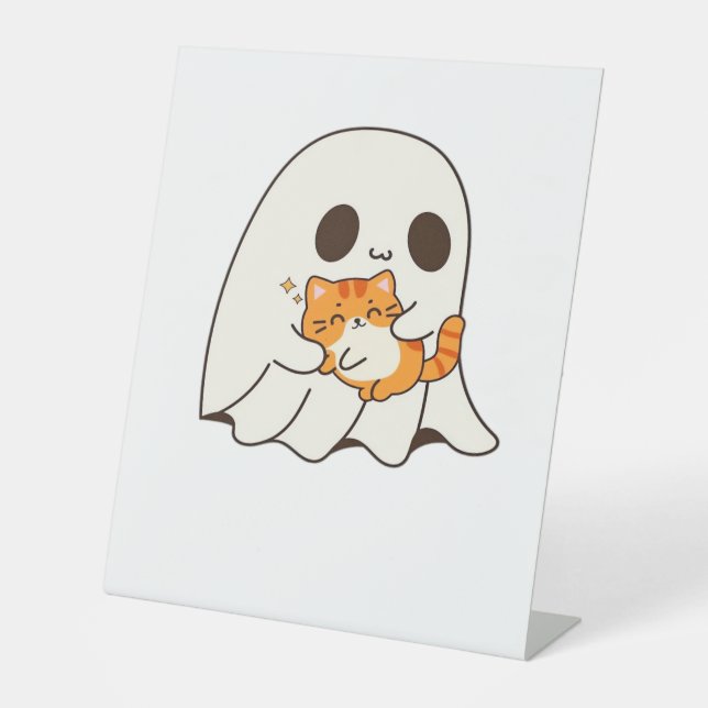 Signe De Table Mignon fantôme et chat, T-shirt classique Hallowee (Recto)
