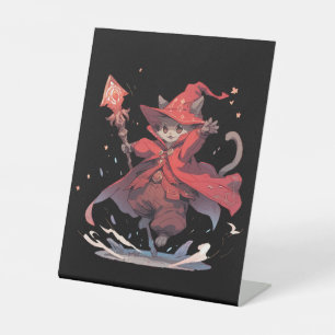 Signe De Table Mignon Héros Chat Mage Rouge